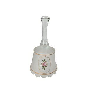 Vintage Westmoreland Glass Satin Bell Hand Painted Roses Gold Accents
